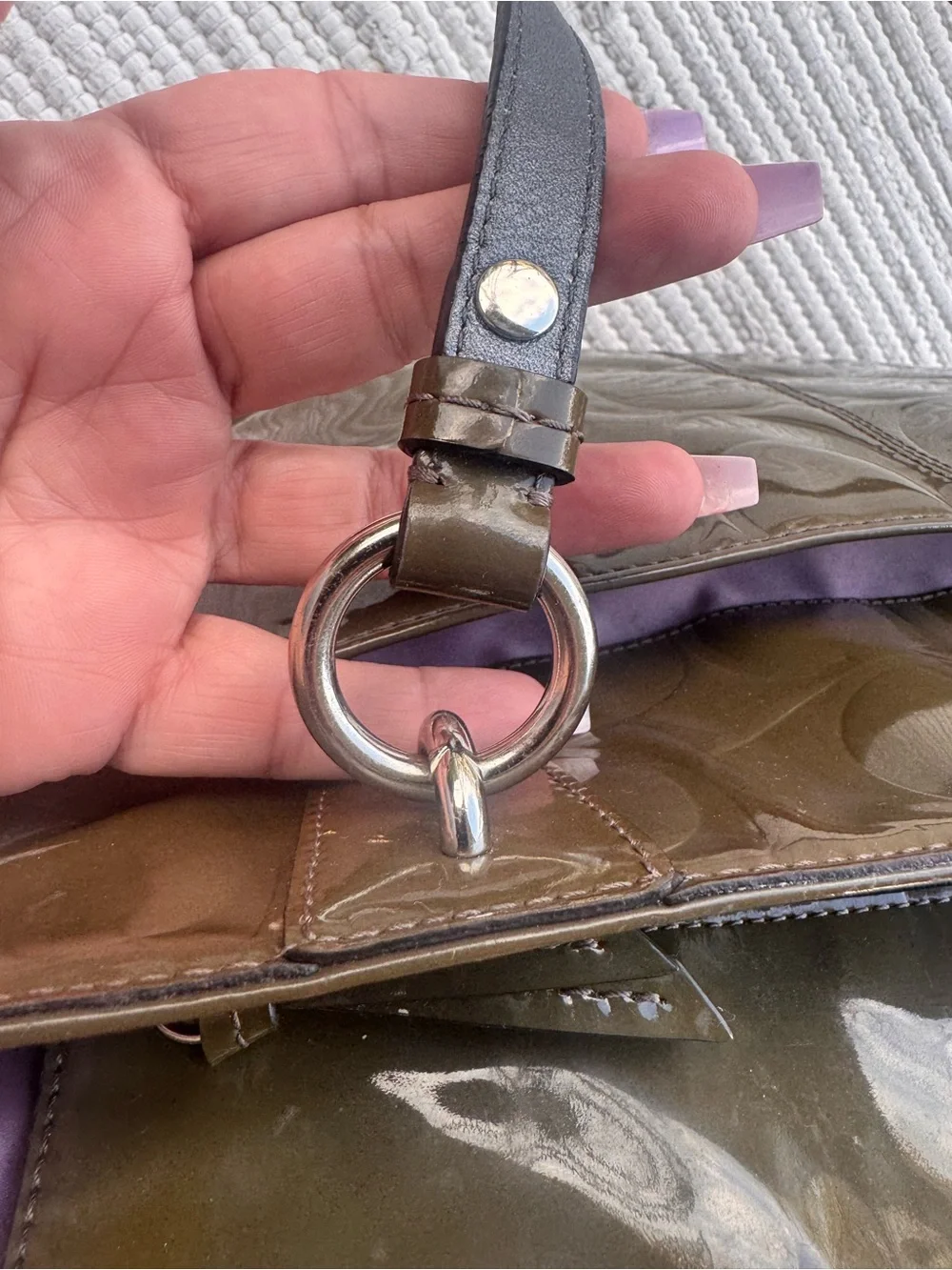 Coach Patent Signature Tote Olive m Large Shoulder Bag Y2K Chic
